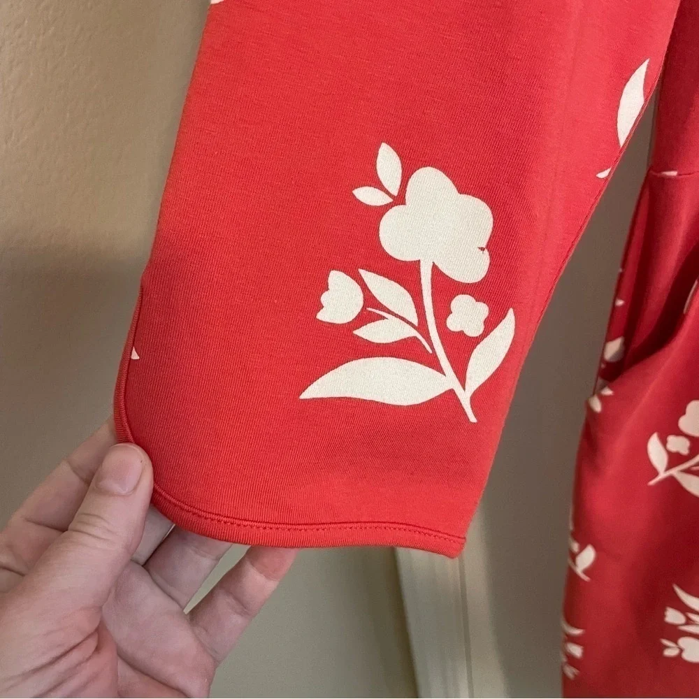 Boden Jessie Jersey Knit Dress Floral Print Coral Red Meadow Motif Size 14